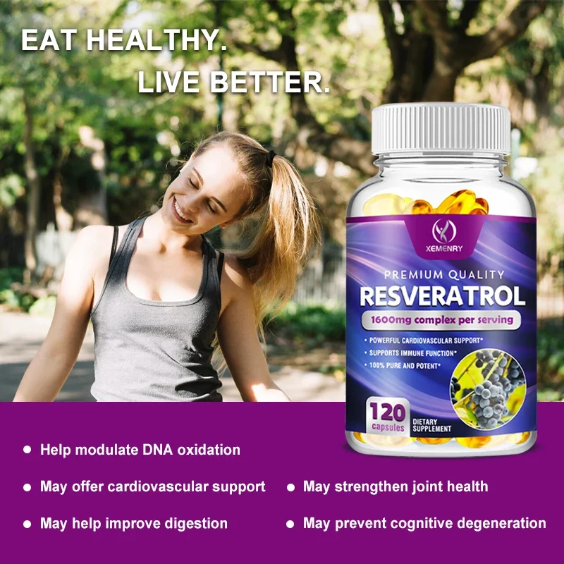 Resveratrol 1600มก.-พร้อมชาเขียวสารสกัดจากเมล็ดองุ่นและเคอร์ซิตินเพื่อช่วยสนับสนุนสุขภาพทางเดินอาหาร