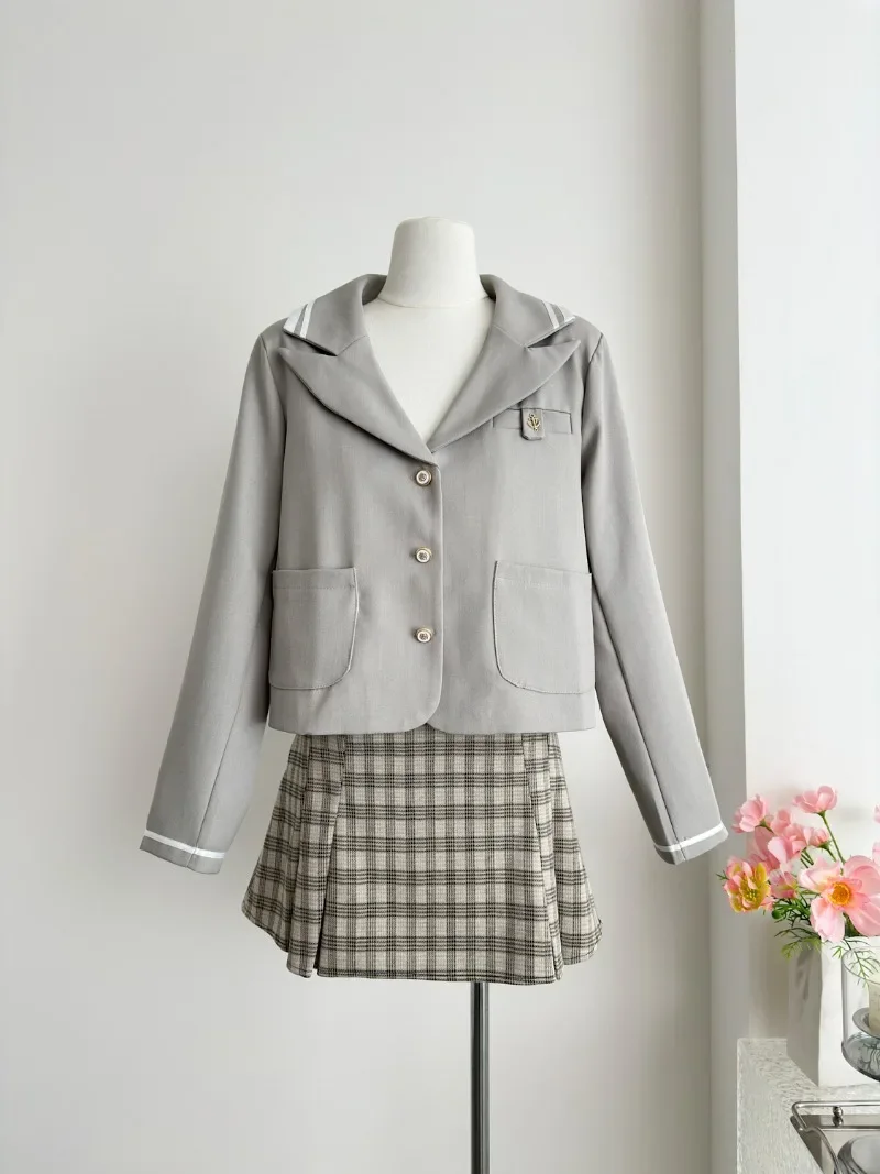 MiiiiX Preppy Style Skirt Suits Women Two-piece Set 2024 Autumn New Elegant Women's Short Blazer Jacket Top Plaid A-line Skirt