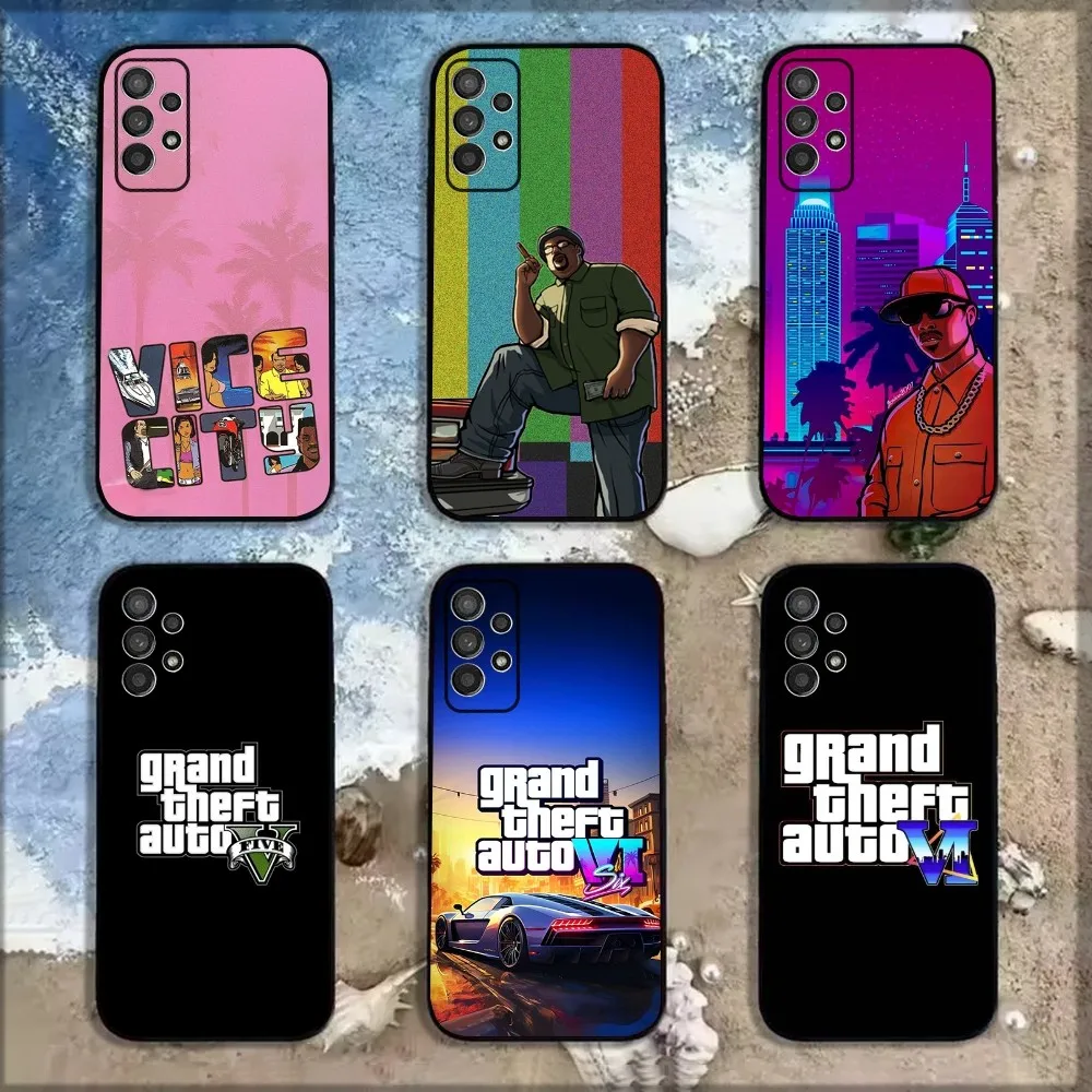 Game G-GTA 5 6 Vice City Phone Case For Samsung Galaxy A13,A21s,A22,A31,A32,A52,A53,A71,A80,A91 Soft Black Shell