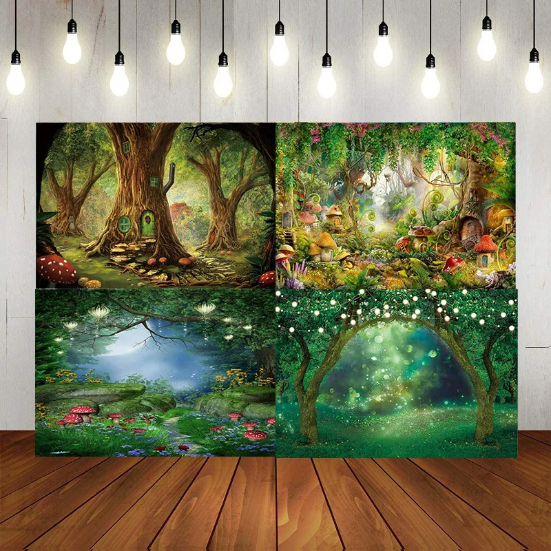 Fantasy Forest Fairy Tale Ivy Night Moon Stars Backdrop Happy Birthday Party Photography Background Banner Decoration