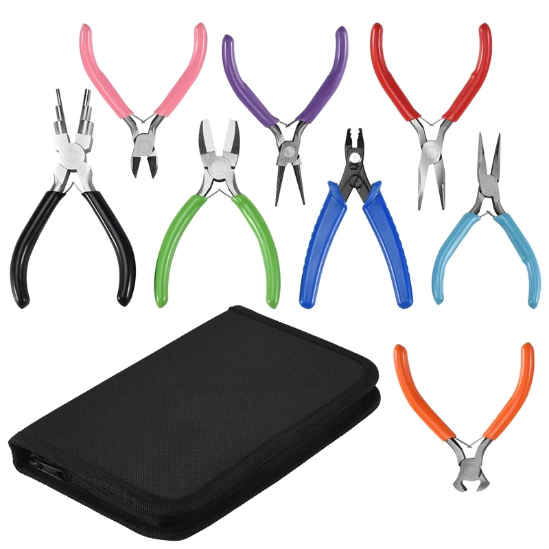 8 Pieces Jewelry Making Pliers Tool Kit, Needle Nose Pliers, Round Nose Pliers, Nylon Jaw Pliers For Jewelry DIY