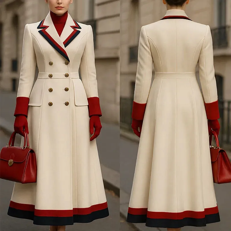 Herfst WinterTemperament Dames Wollen Jas 2025, Nieuwe Stijl Tweekleurige Wollen Overjas Double-Breasted Hoogwaardige Lange Jas H749