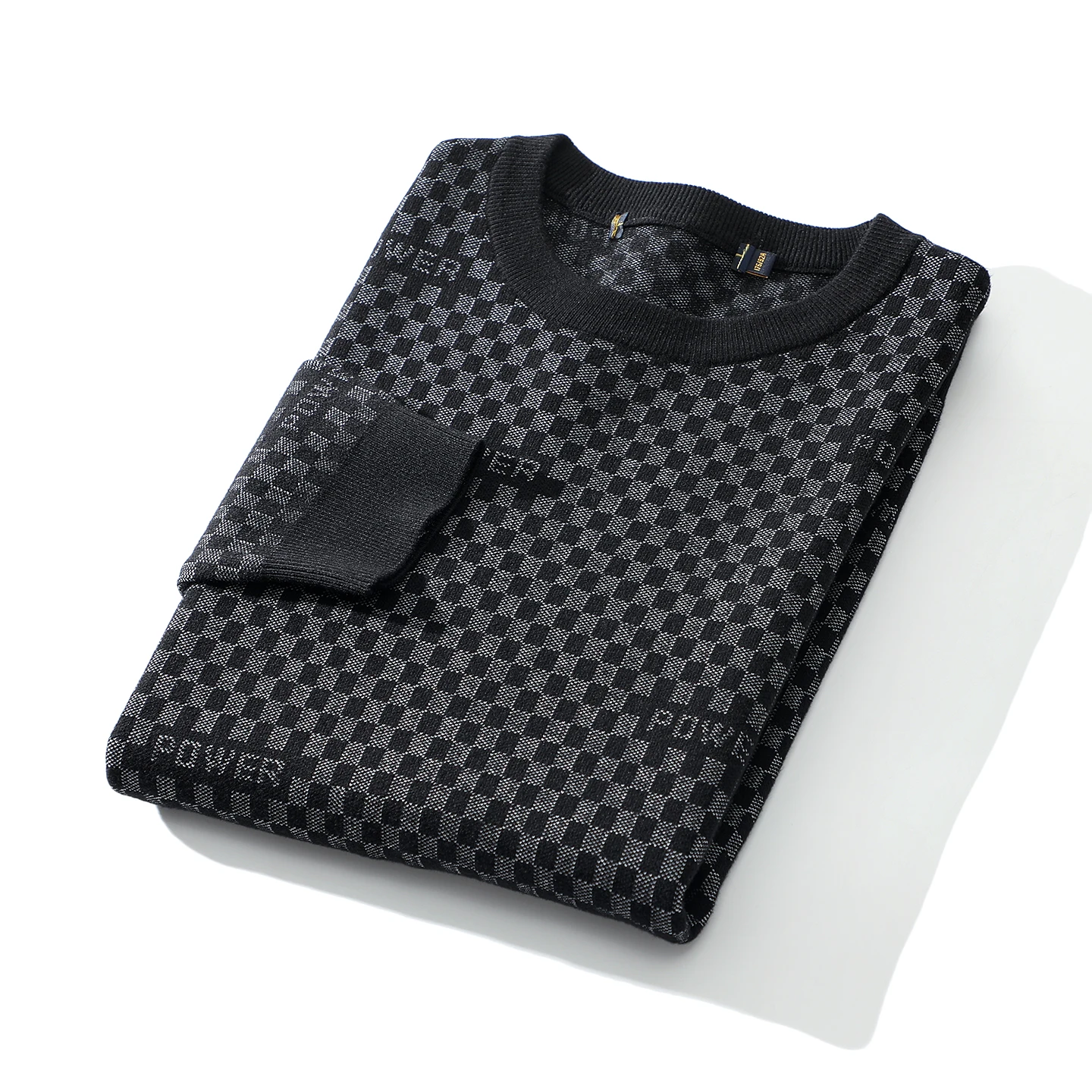 

Warm Casual Knitted Sweater round Ne Men's Autumn Winter Faionable Versatile Commuter Base Layer Square Patterned