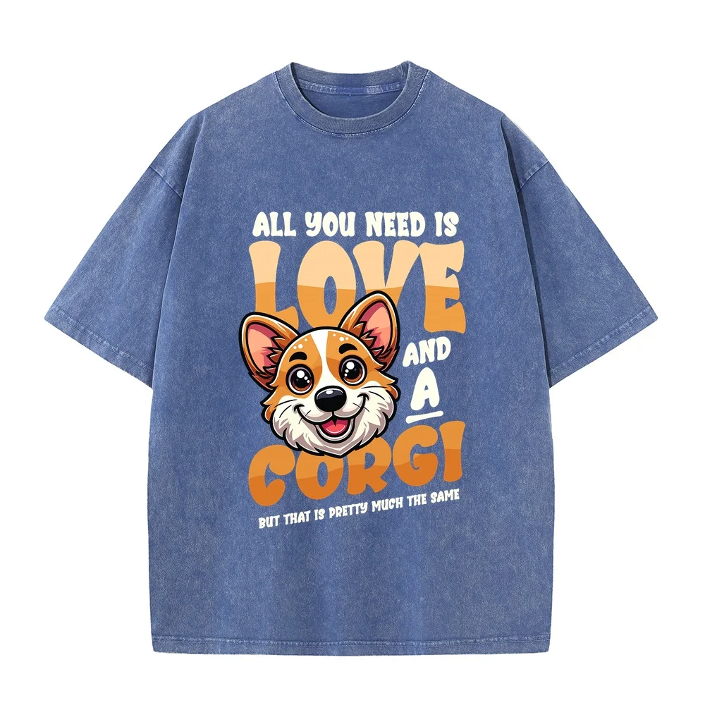 Corgi Dog Breed Printing T-Shirt Tops Adult Heavyweight Y2k Clothes Street Wear Cotton Tee Men Pet Lover Dog Dad Graphic T Shirt