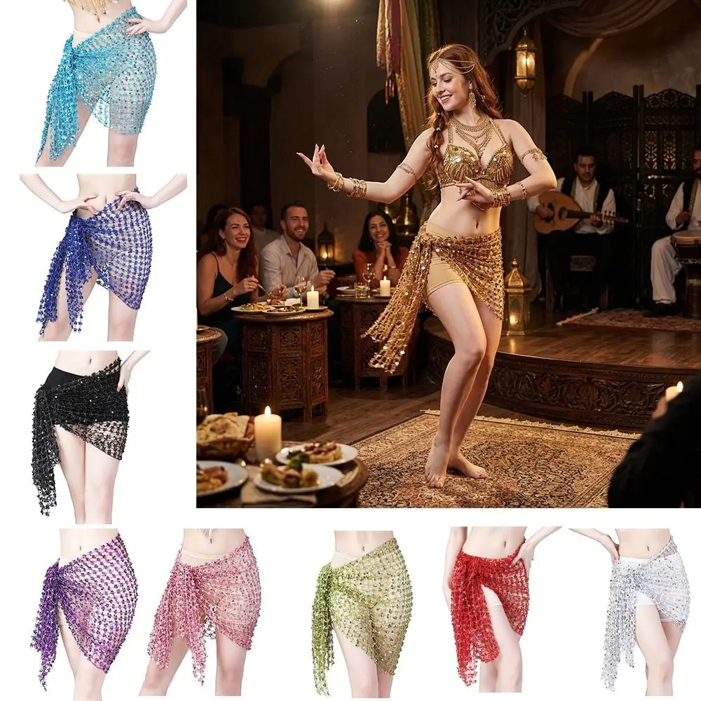 Fashion Sequin Belly Dance Dress Water Velvet Square Shape Waist Chain Hollow Out Dance Waist Scarf