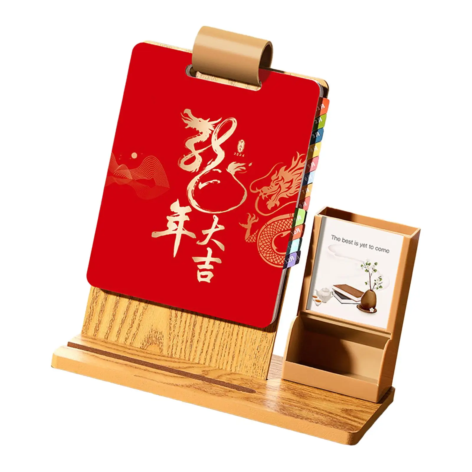 Desktop Calendário Pen Holder, Suporte do telefone, Memo Pages, 2024