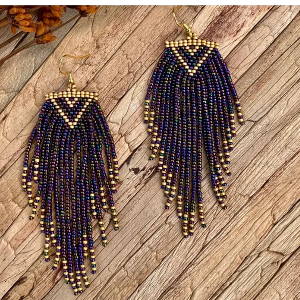 

ZGMXR Rice bead earrings Tassel Geometry Bohemia Alloy female Simple Fashion Hand-woven Retro Beaded earrings