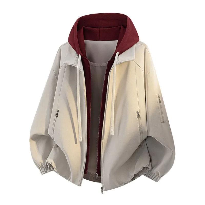 Autumn's New Hooded Casual American Streetwear Jacket Cross-border Plus-size Coat Two Loose Tops for Men Vacation Fashion Simple