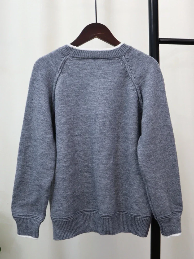 女性用ラウンドネックセーター,対照的な色のニットウェア,韓国のトップス,カジュアル,すべてにマッチ,偽の2ピース,ファッションプルオーバー,秋,冬,新品