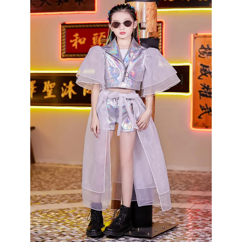 

Dance Competitions Performance Stage Clothing New Children Costume Wear Women Girls Sequin Hip-hop Jazz Kids Silver Set