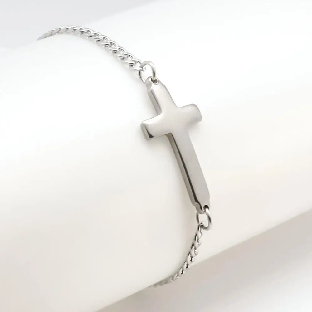 304 Stainless Steel Bracelets Gold Color Cross With Lobster Claw Clasp And Extender Chain 18cm(7 1/8