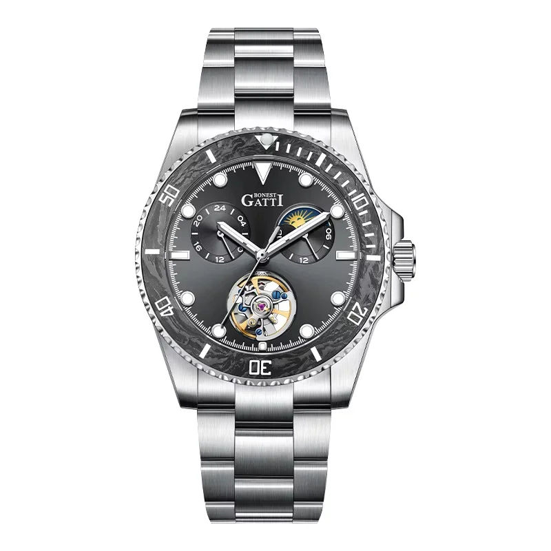 BONEST GATTI Men Automatic Watch 43mm Top Luxury Brand Mechanical Wristwatch 100M Waterproof Sapphire Luminous Tourbillon Watch