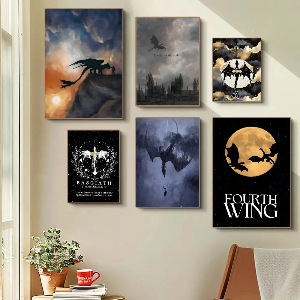 Fourth Wing Novel Dragon Fantasy Poster Self-adhesive Advanced Aesthetic Printing Paper Wall Art for Living Room Home Decor