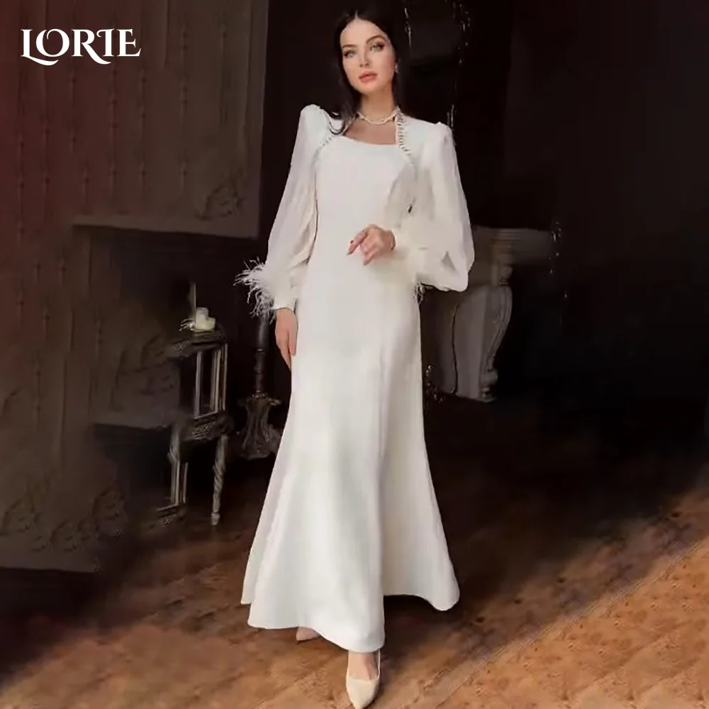 

LORIE Puff Sleeve A-Line Wedding Dress Square Neck Mermaid Bobycon Bridal Gown Customized Backless Bride DressSaudi Dress Dubai