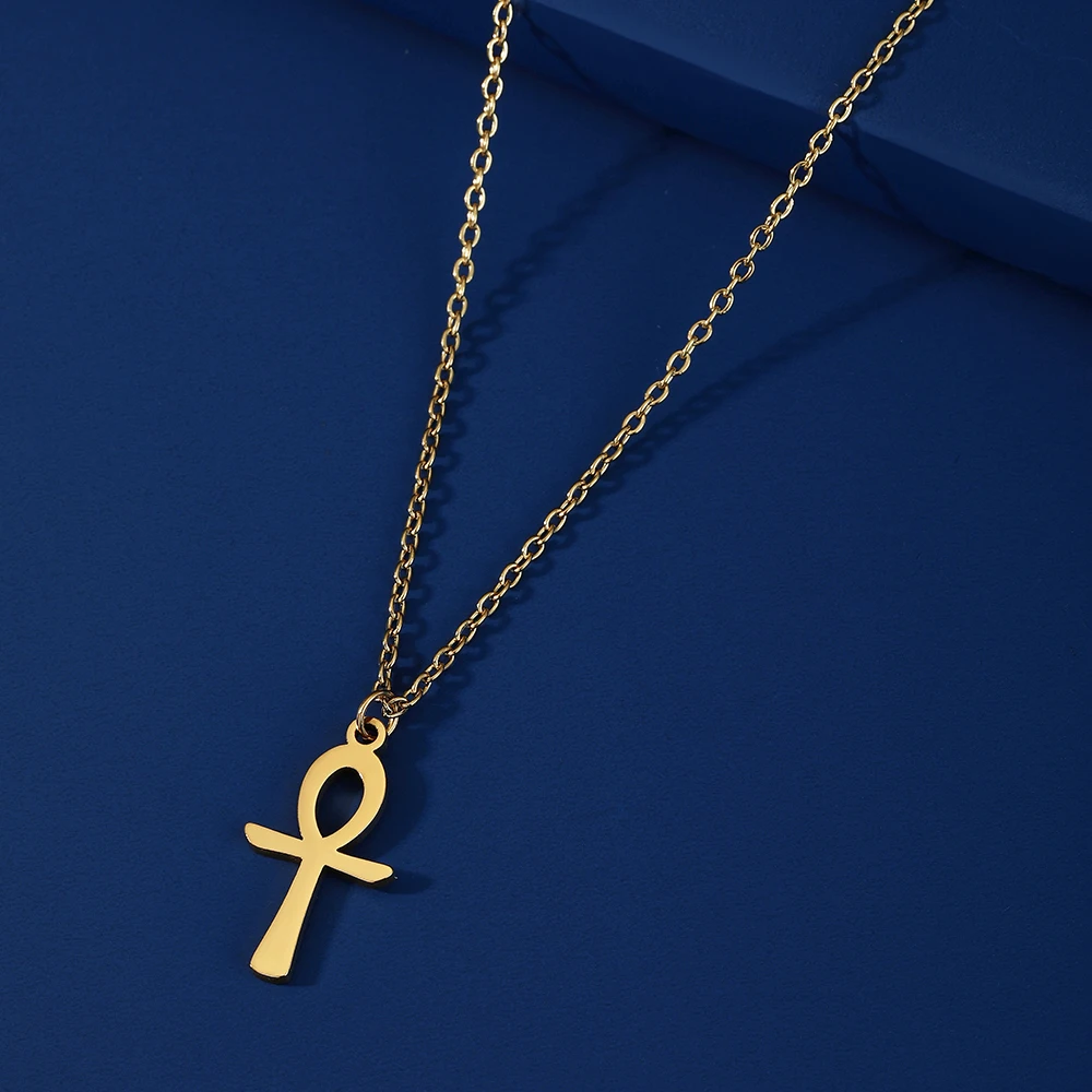 Unift Egyptian Cross Necklaces for Women Africa Key of Life Ankh Pendant Spiritual Amulet Fashion Stainless Steel Jewelry Gift