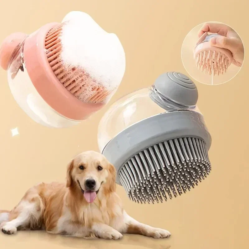 Neue 1-teilige weiche Silikon-Badebürste für Haustiere mit Shampoo-Spender, sanfte Massage für die Tierpflege und die Haar-/Pelzreinigung