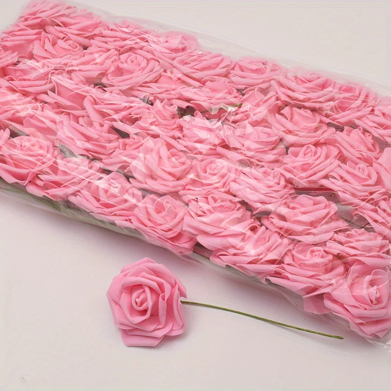 50 teile/paket Weiß PE Rose Künstliche Blume Kopf Mit Stiel DIY Bouquet Hochzeit Party Dekoration Sammelalbum Liefert