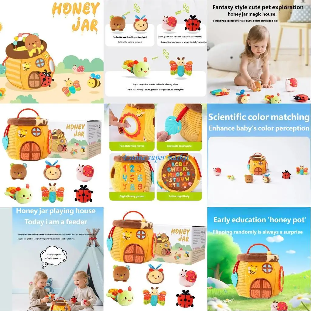 

090B Cartoon Honeypot Plush Acitivity Toy Baby Learning Eary Educational Stuffed Toy