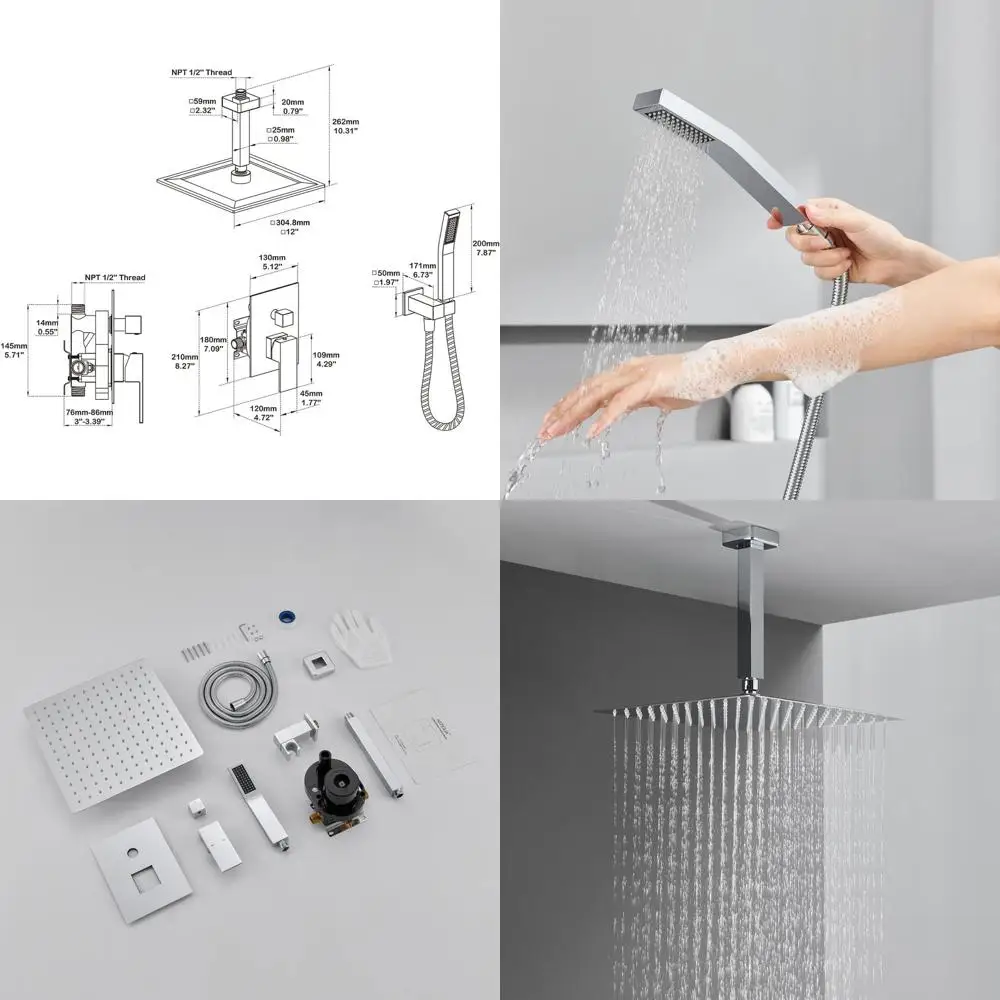 

12-Inch Ceiling-Mounted Rain Shower Combo with Handheld and Rainfall Showerheads for Bathroom