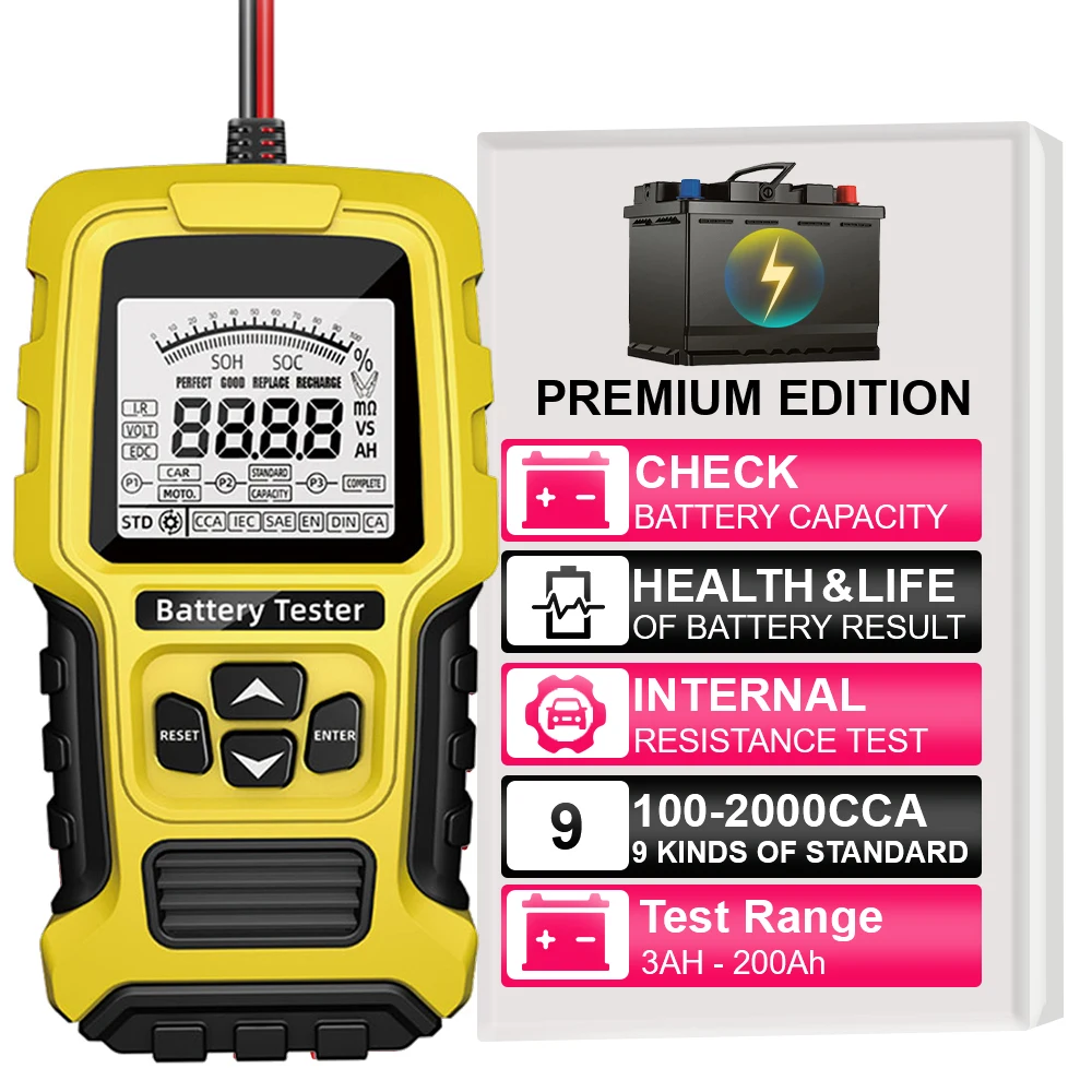Battery Tester Car Motorcycle Smart Battery Diagnostic Tools Checker Analyzer Test Repair Tools Auto Accessories Universal Lead Acid for RV Truck ATV 12V 24V