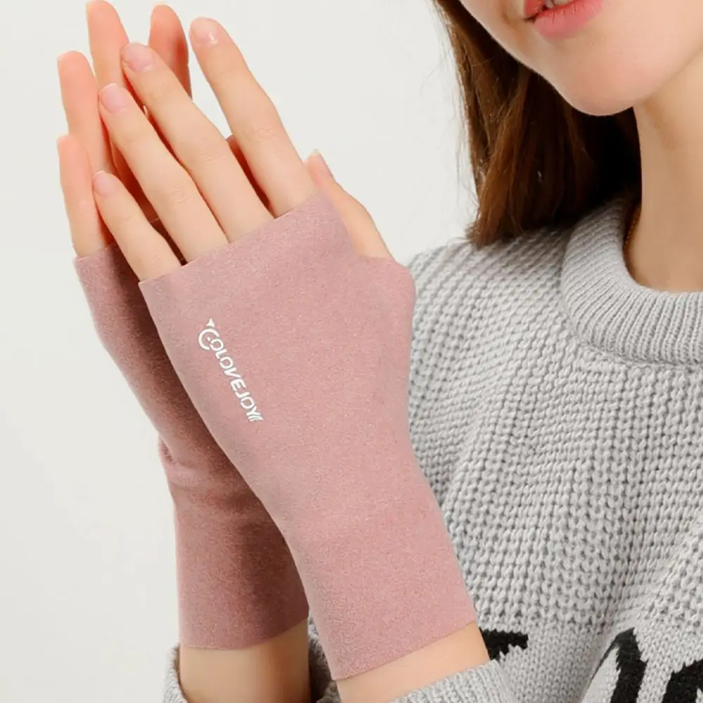 New Solid Color Fingerless Gloves Sunscreen Gloves Semi-Finger Short Mittens Thin Style Non-Slip Driving Half Finger Gloves