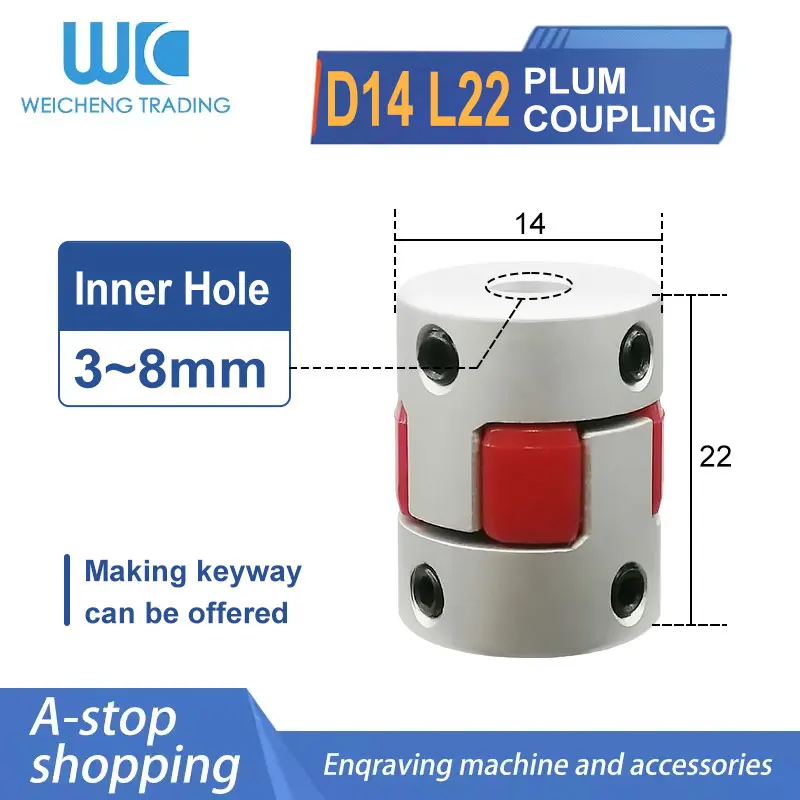 D14 L22 1PC Inner Diameter 3/4/5/6/6.35/7/8mm Plum Coupling Star Type Large Torque Screw Engraving Machine Servo Motor Coupler