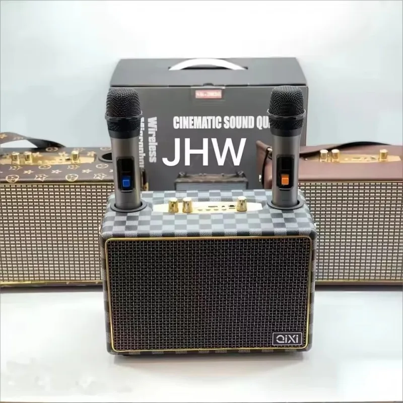 SK-2036 Portable Wireless Bluetooth Microphone Speaker System Dual-Mic Set Karaoke Outdoors Handheld Plaid/Patterned Speakers