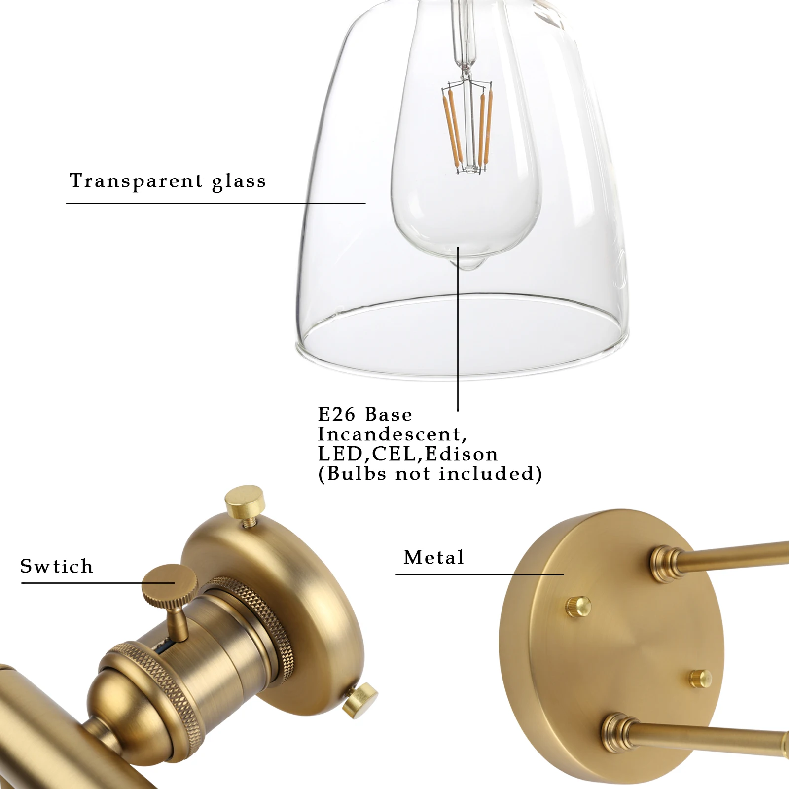 Permo 3 Light Industrial Wall Sconce Black Sconces with 5.5 Inches Dome Shape Clear Glass Shade