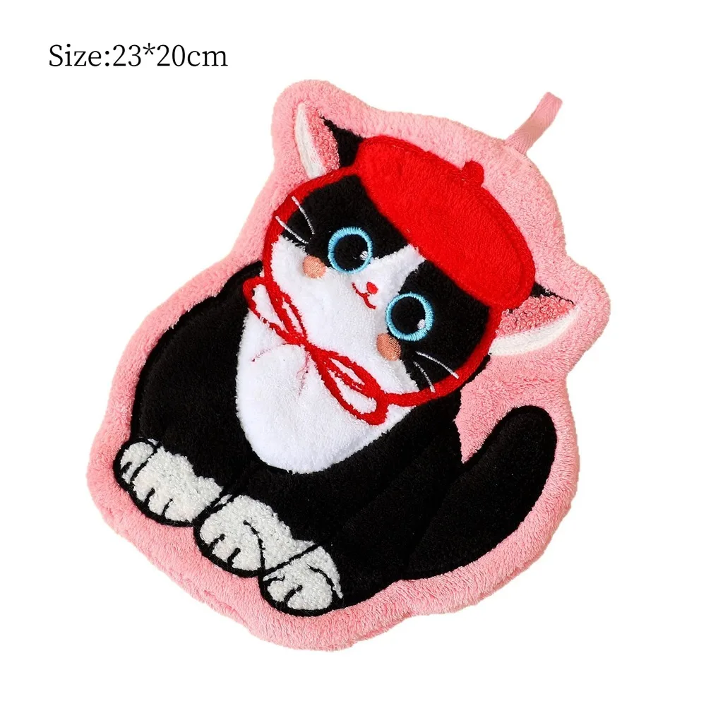 Cute Cartoon Hanging Kitchen Towel Soft Coral Fleece Absorbent Hanging Mini Towels Wipe Cloth Kids Bathroom - view 6