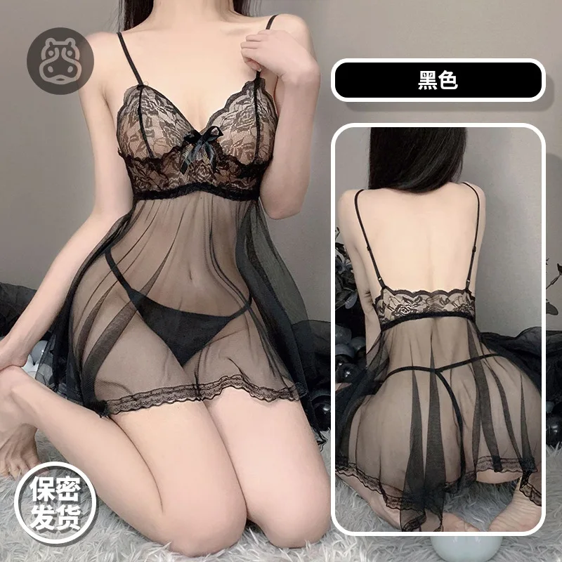 Sexy Women Summer Ice Silk New Seductive Suspender Dress Gauze Breathable Bowknot Sweet Cute Advanced Sense Romantic Bold WL3L