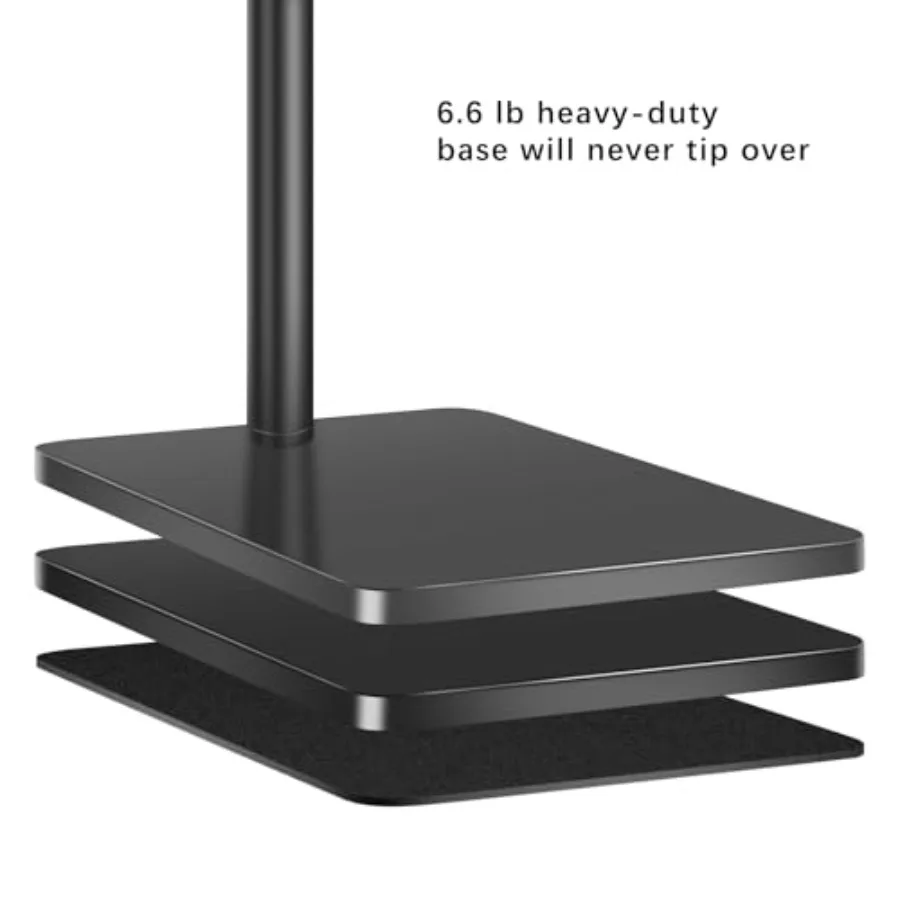 Supporto da pavimento per tablet con doppia base stabile per carichi pesanti da 6,6 libbre, non ribalta mai su altezza regolabile, letto girevole, tablet, telefono S