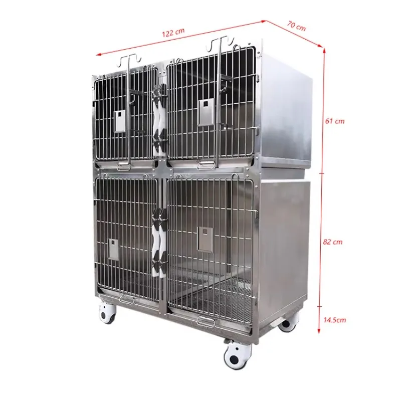 EURVET Veterinary Equipment 2 Tier 4 Door Stainless Steel Dog Cage 304 Rust Proof Automatic Lock Sliding Door Vet Kennel