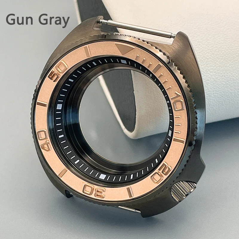 44mm Gun Gray 6105 6309 Turtle Abalone Watch Case NH35 Dive Case Sapphire Glass Fits NH35 NH36 7S26 4R Movement 28.5mm Dial