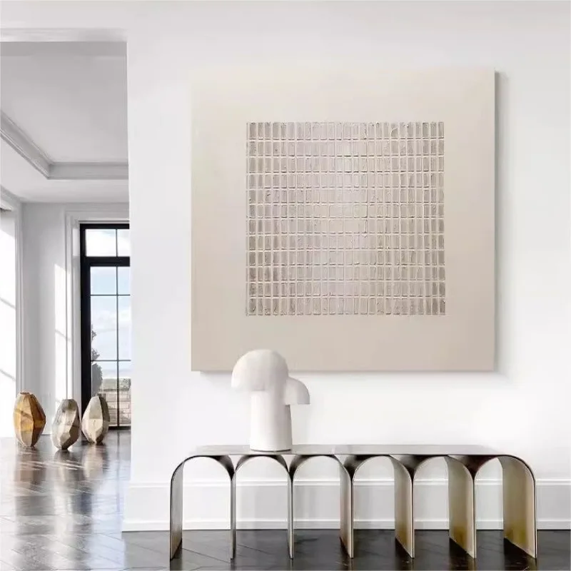 Grid wabi-sabi wind three-dimensional texture decorative painting abstract entrance living room