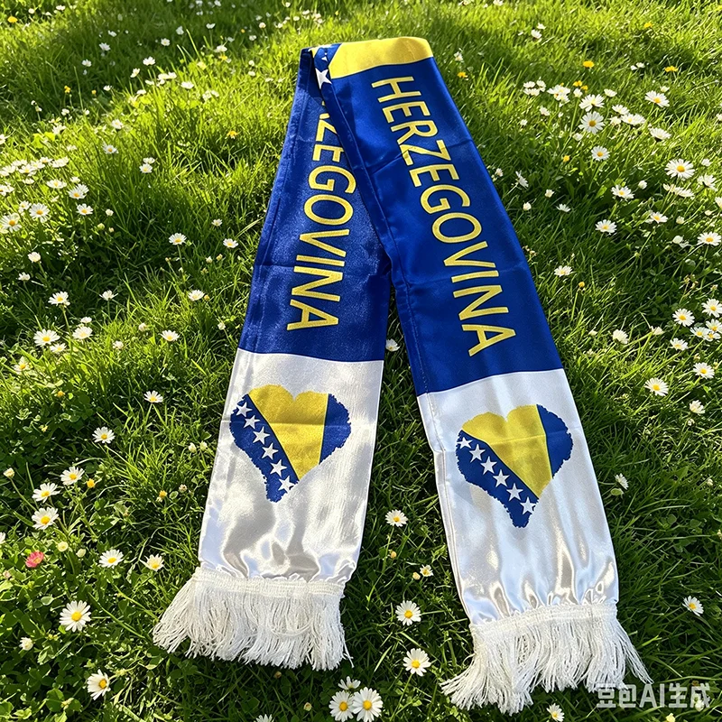 14x135cm Bosnia and Herzegovina  Scarf  Double-sided  Satin  Tassels Suitable for 2026 Football cup, Sports, Events