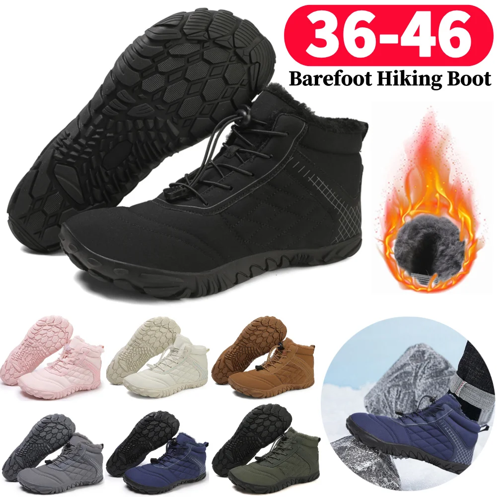 

Водонепроницаемые зимние ботинки босиком для мужчин, женщин и детей, зимняя теплая повседневная обувь с широким носком на меховой подкладке, уличные термокроссовки