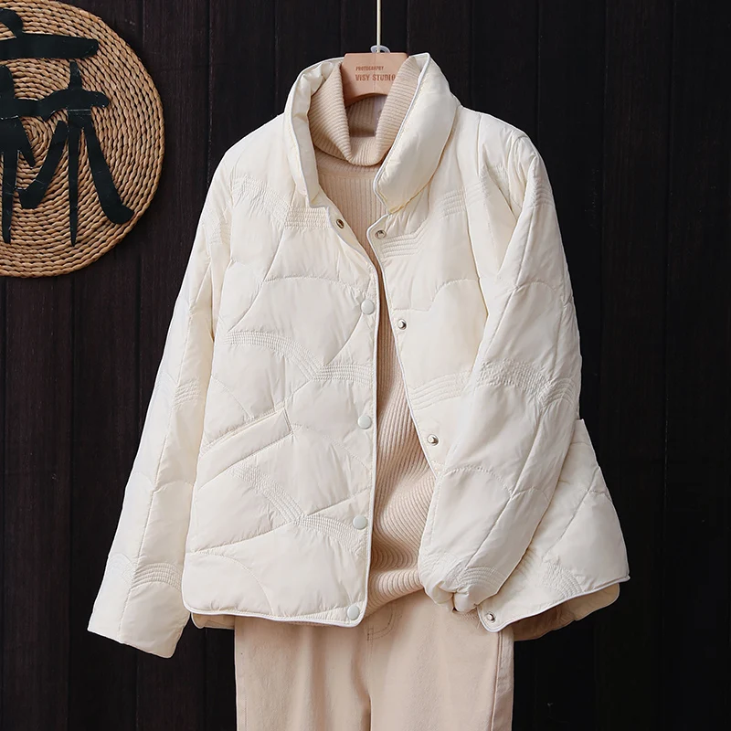 Korean Fashion Women Short Down Jackets 2023 New Arrivals Thin Casual Loose White Duck Down Winter Keep Warm Female Coats