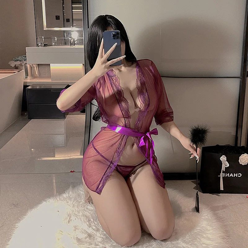 

Nighttime Fun Foreign Trade Women's Mesh Clothing Sexy Lace Pajamas Plus Size Seductive Lingerie Short Skirt Transparent Adult