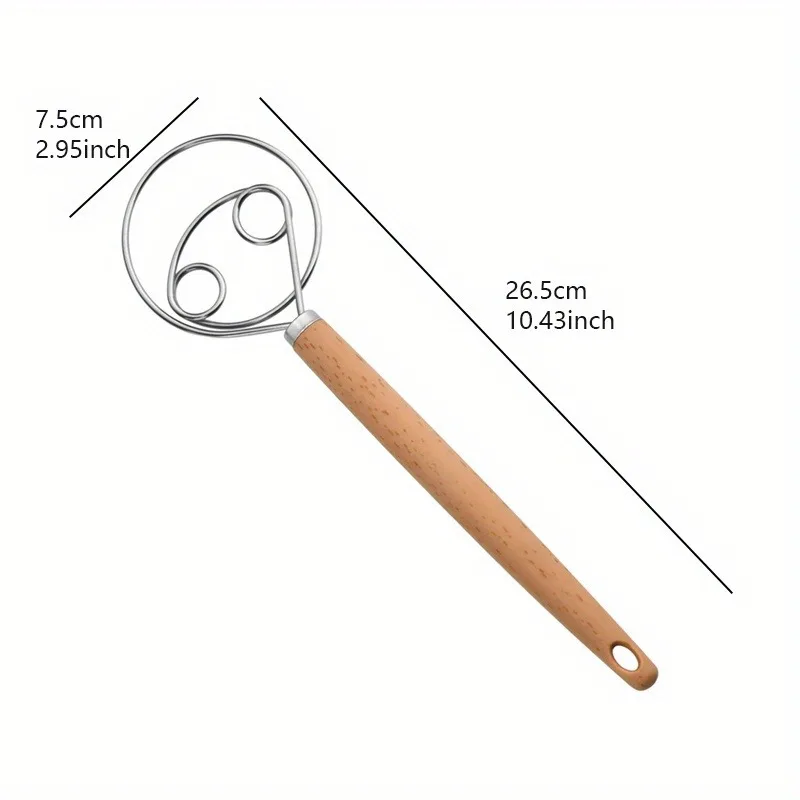 Stainless Steel Danish Dough Whisk with Wooden Handle, Versatile Hand Mixer for Bread, Pastries, and Cake Baking Kitchen Tool