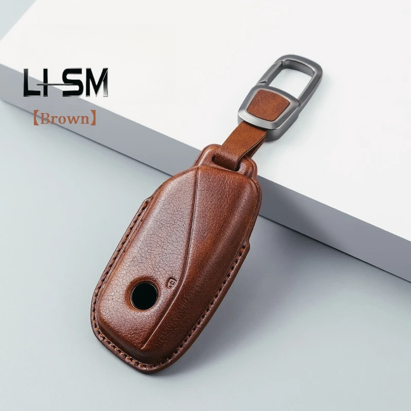 Genuine Leather for BMW Series 7 735i 740Li X7 X1 U11 2023 I7 G07 LCI XM Remote Car Key Case Cover Fob Bag Keychain Accessories