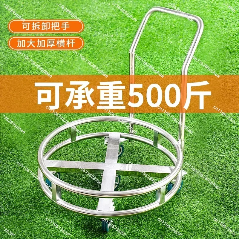 Stainless steel round turnover trolley universal wheel mobile steamer rack thickened transport tool trolley