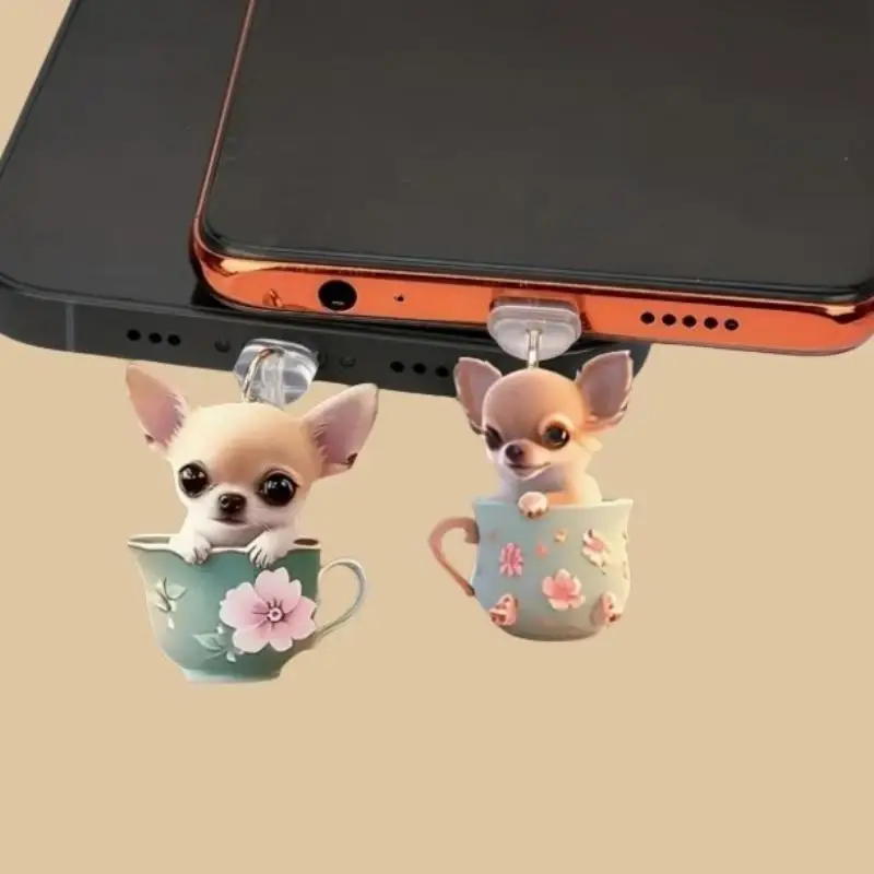 Bonito 2d acrílico cão telefone poeira plug pingente para iphone samsung xiaomi tipo-c/ios interface célula poeira plug acessórios