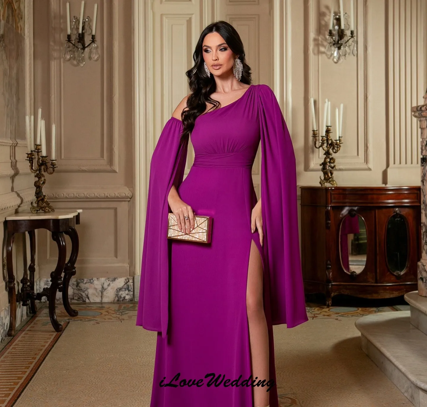 

Fuchsia Elegant Evning Dresses 2025 Wedding Party Dress For Woman Guest One Shoulder Formal Prom Dresses Ruched Gala Customized