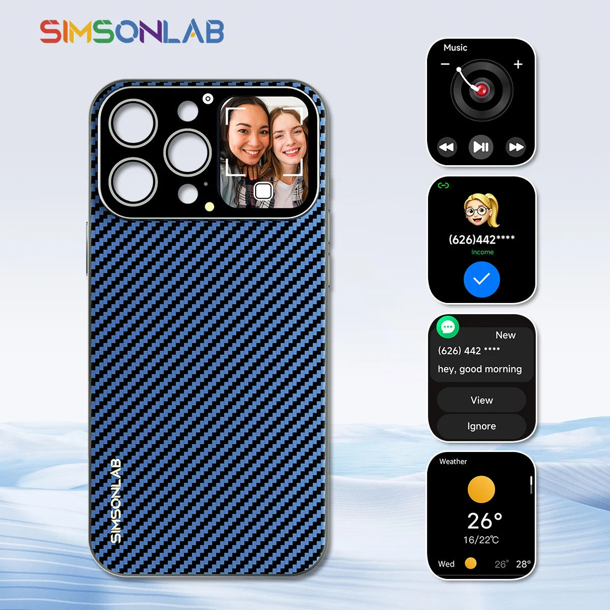 

New Smart Case with 1.83''HD Screen Camera Selfie Preview Customizes Video Dial Magnetic Charge BT Message/Music for iPhone Case