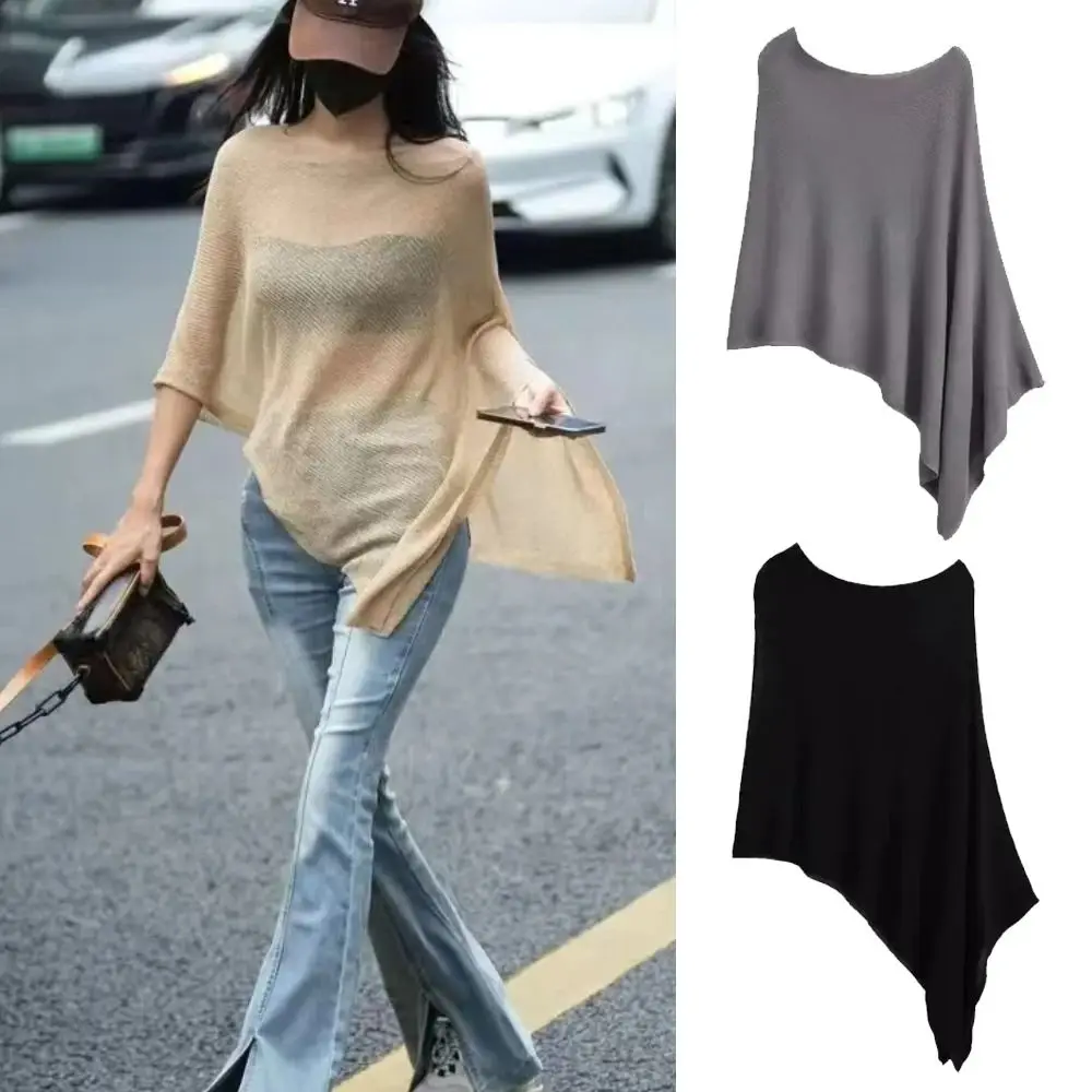 Trendy Loose Irregular Cape Shawl Thin Ice Silk Sun Protection Shawls Gifts Air Conditioning Clothes