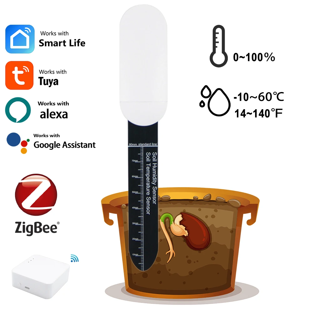 

Умный тестер почвы Zigbee Tuya, измеритель температуры и влажности, термогигрометр, автоматизация сада, детектор орошения, требуется шлюз