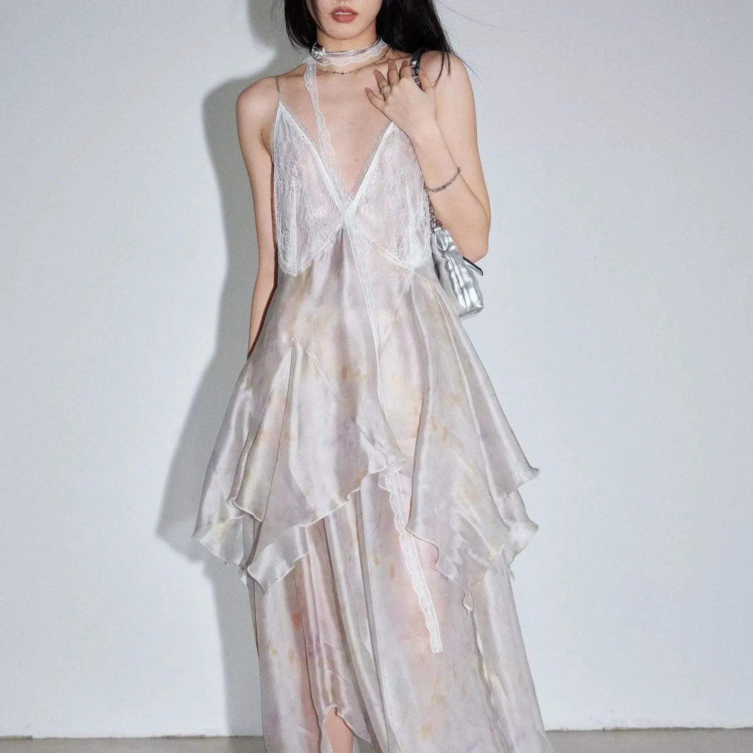 

2026 Summer New God Print Irregular Suspender Dress Dress Women