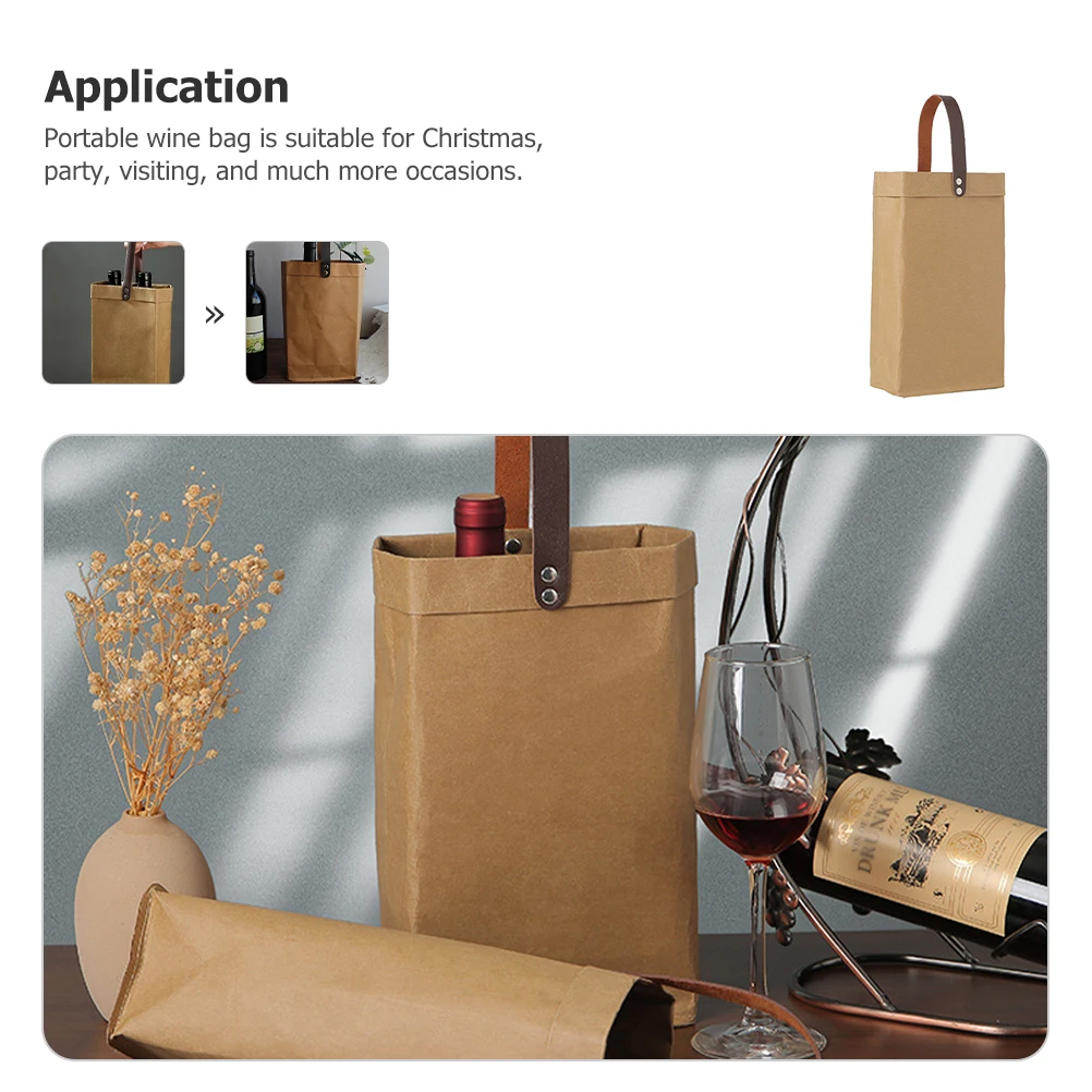 

Sturdy Kraft Paper Gift Brown Bottle Pouches Reinforced Handle for Christmas Party Multiple Bottle Storage Holder