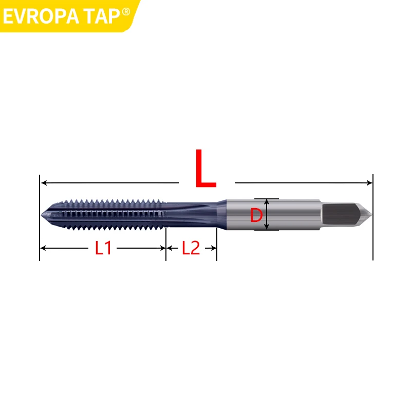 EVROPA Lengthened HT SP NRT Carbide Taps - JIS Standard TiCN/Without Coated Spiral Flute & Roll Forming Taps (Tungsten Steel)