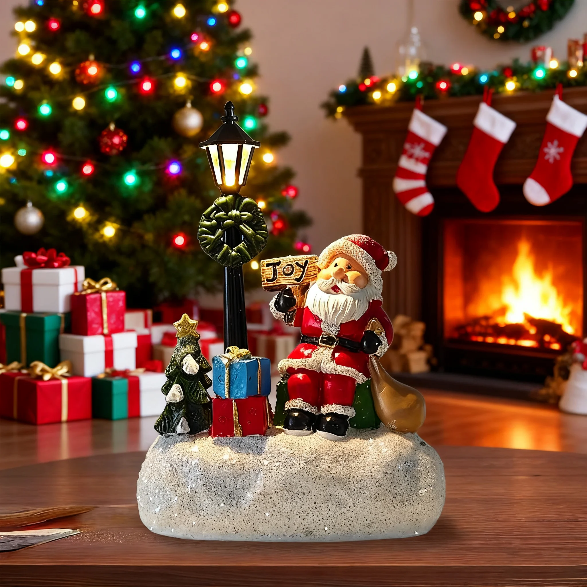 Christmas snowman/Santa/reindeer statue with LED lights, Christmas decorations, suitable for home winter fireplace decoration